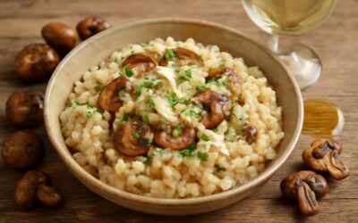 Creamy risotto magic: italian food with mushrooms and bold flavors.