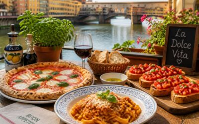 Savor Italian food riverside with a glass of chianti.